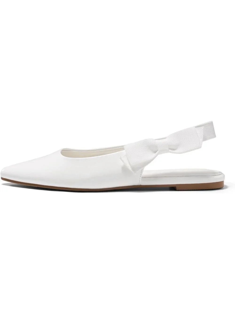Women's White Slingback Flats Bow Pointed Closed Toe Slip on Party Dress Shoes